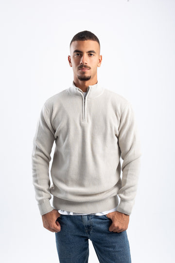 BEIGE KNITTED QUARTER ZIP