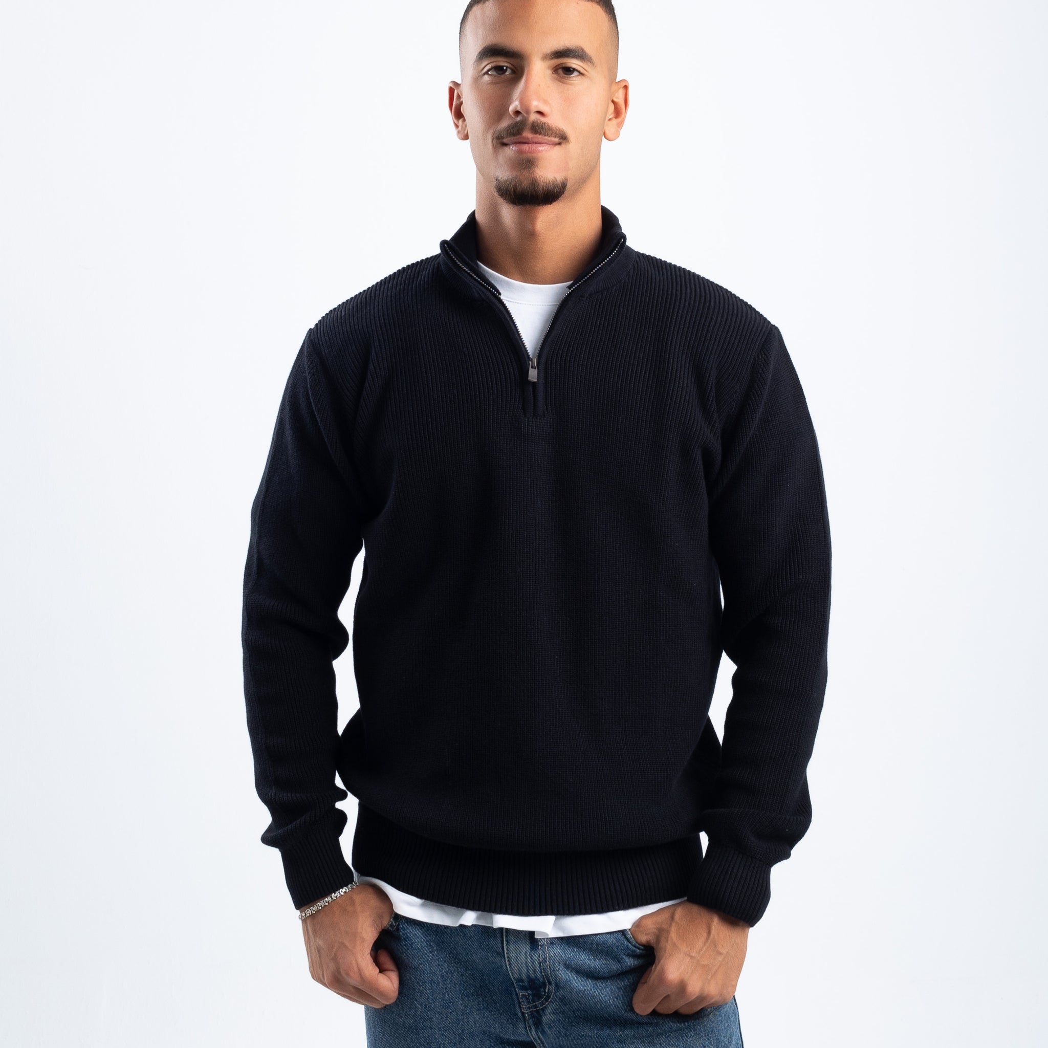 BLACK KNITTED QUARTER ZIP