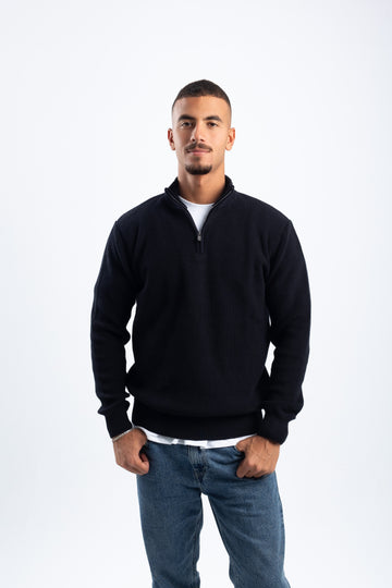 BLACK KNITTED QUARTER ZIP