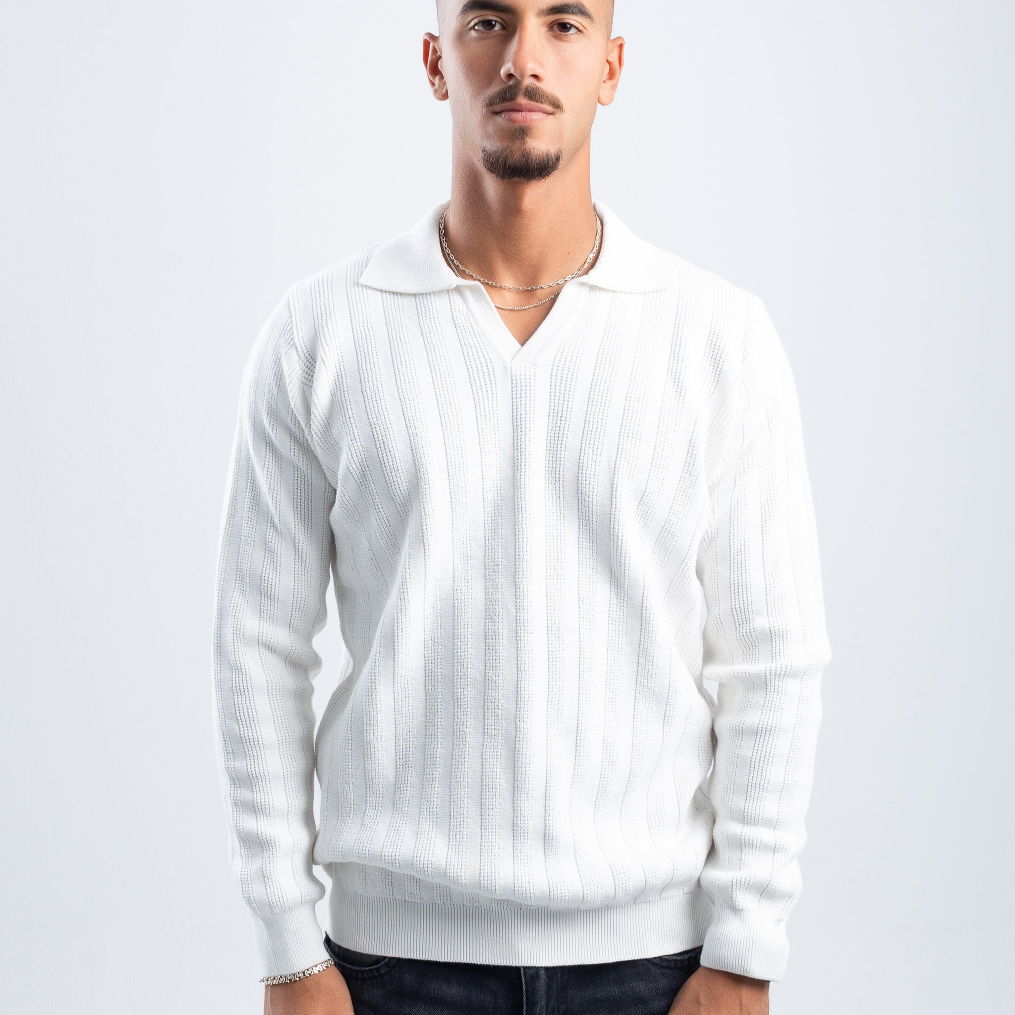 OFF-WHITE KNITTED LONG SLEEVE POLO