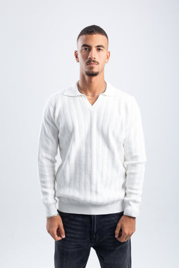 OFF-WHITE KNITTED LONG SLEEVE POLO