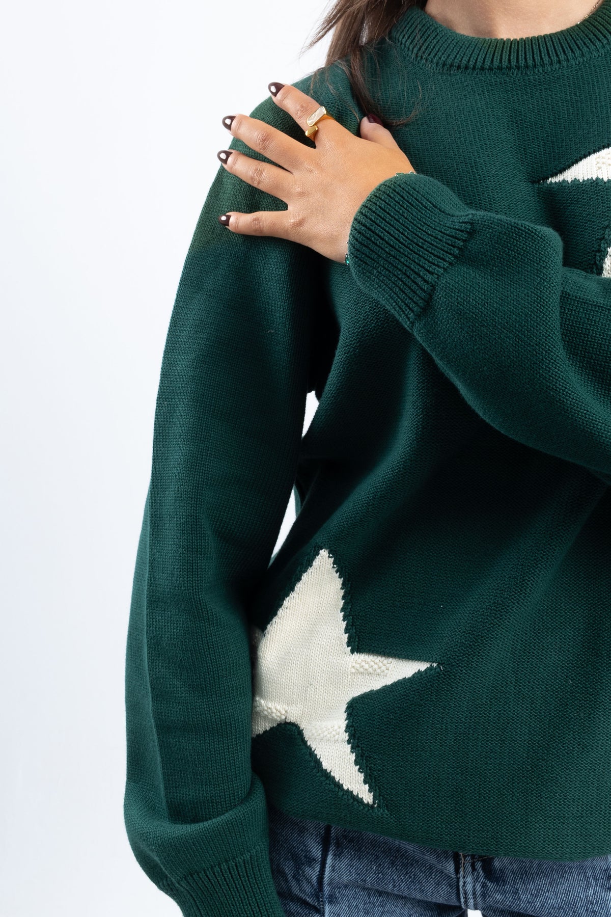 DARK GREEN STAR CREWNECK