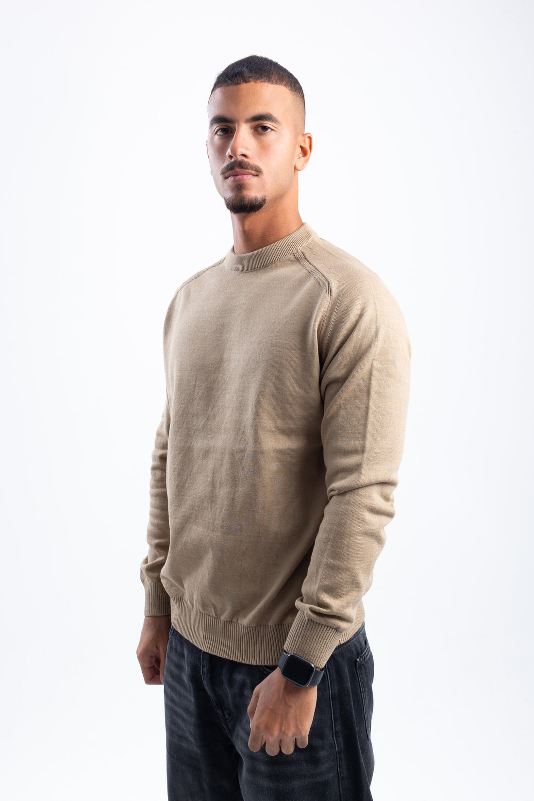 BEIGE STITCHED KNITTED CREWNECK