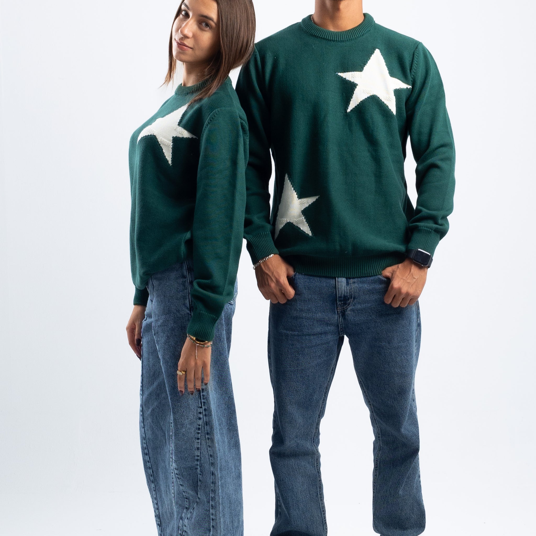 DARK GREEN STAR CREWNECK