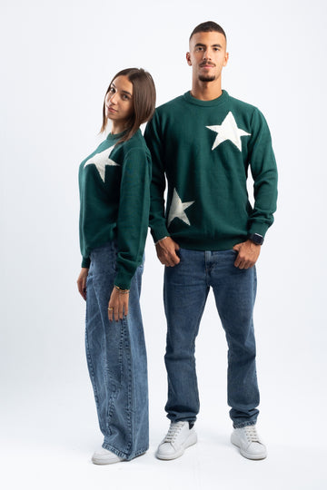 DARK GREEN STAR CREWNECK