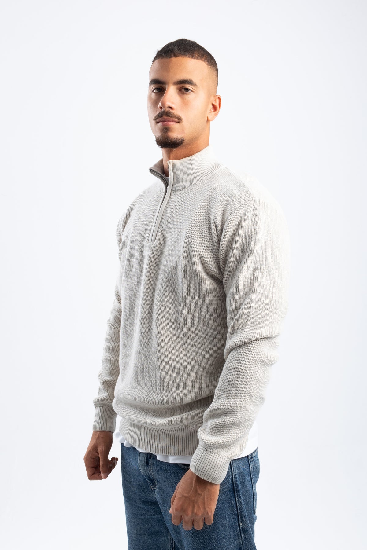 BEIGE KNITTED QUARTER ZIP