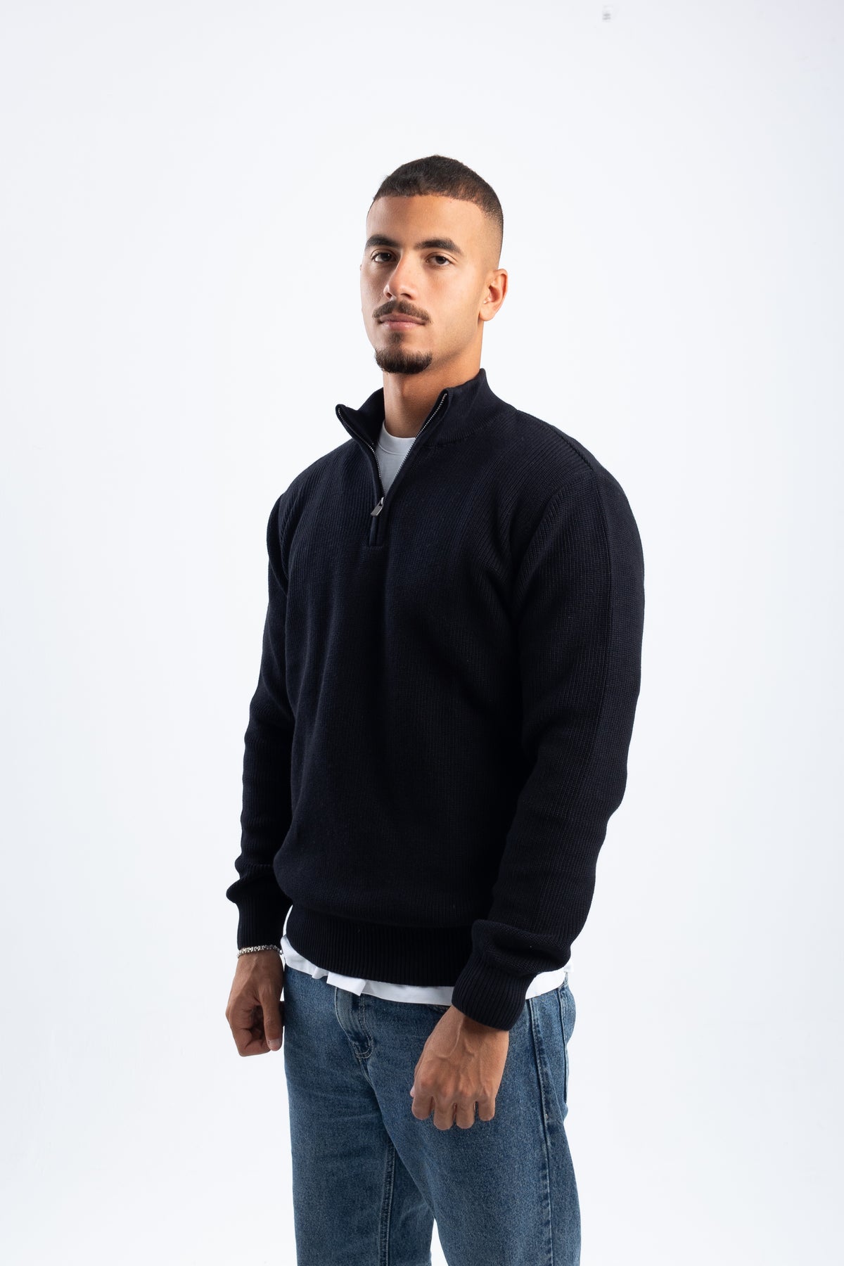 BLACK KNITTED QUARTER ZIP