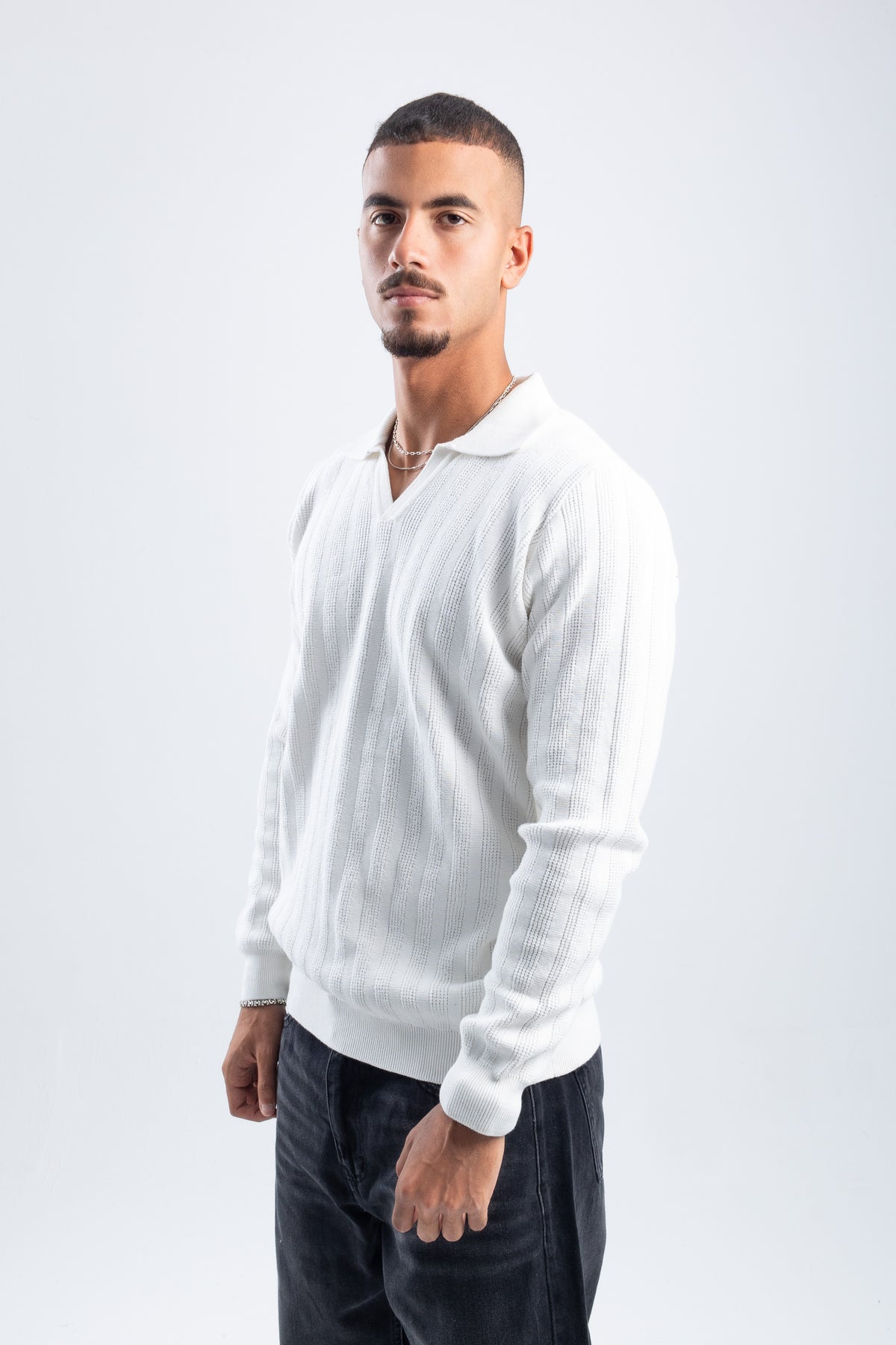 OFF-WHITE KNITTED LONG SLEEVE POLO
