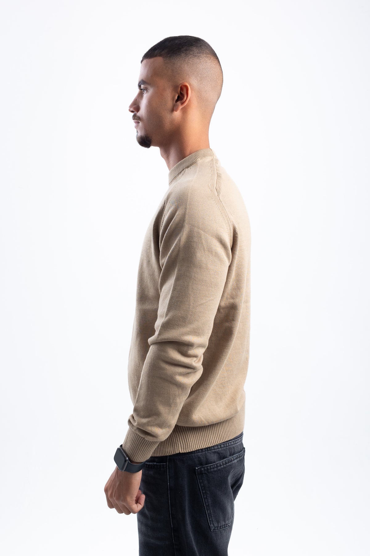 BEIGE STITCHED KNITTED CREWNECK