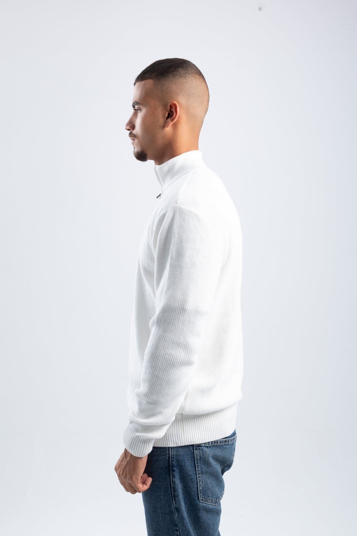 OFF-WHITE KNITTED QUARTER ZIP