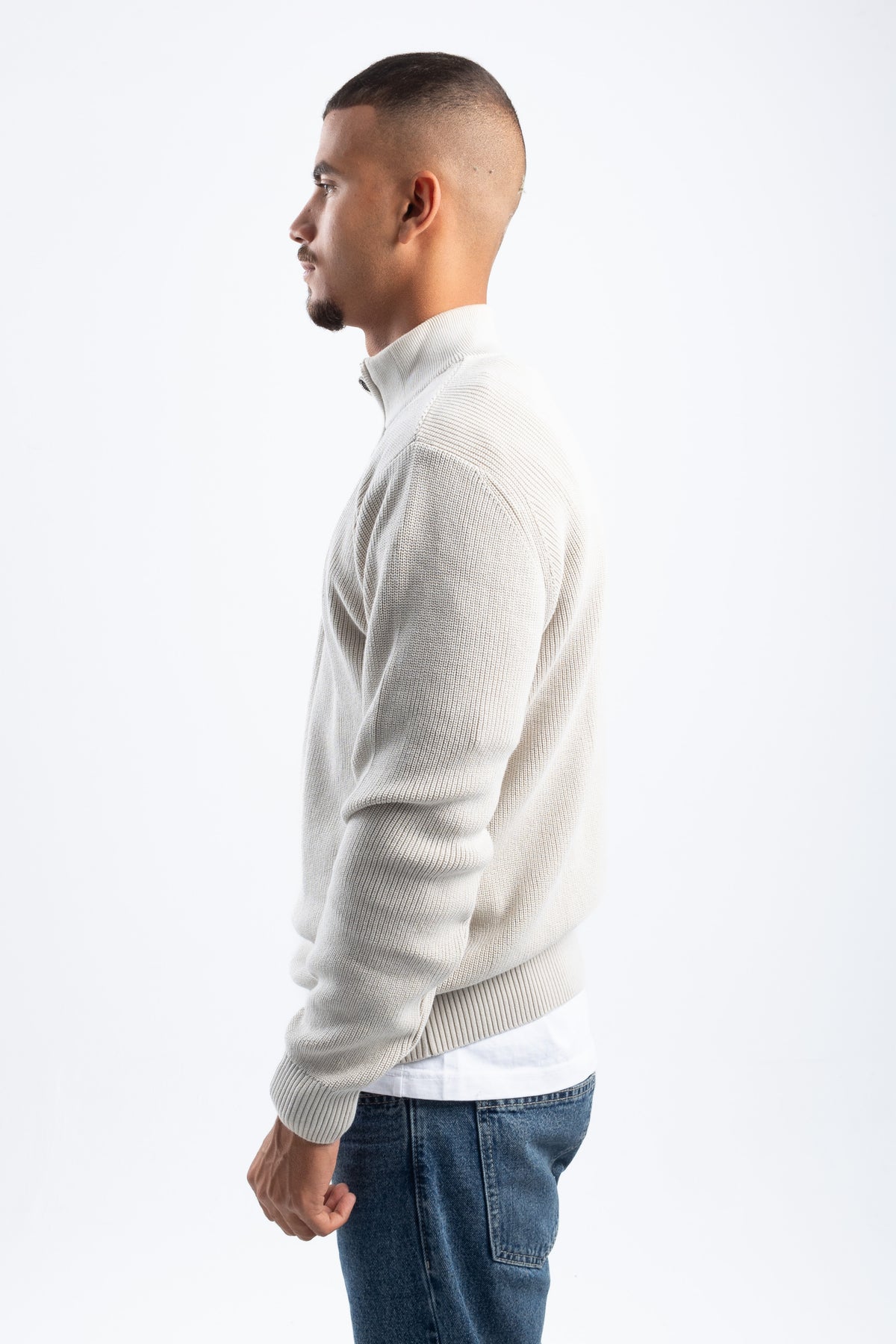 BEIGE KNITTED QUARTER ZIP