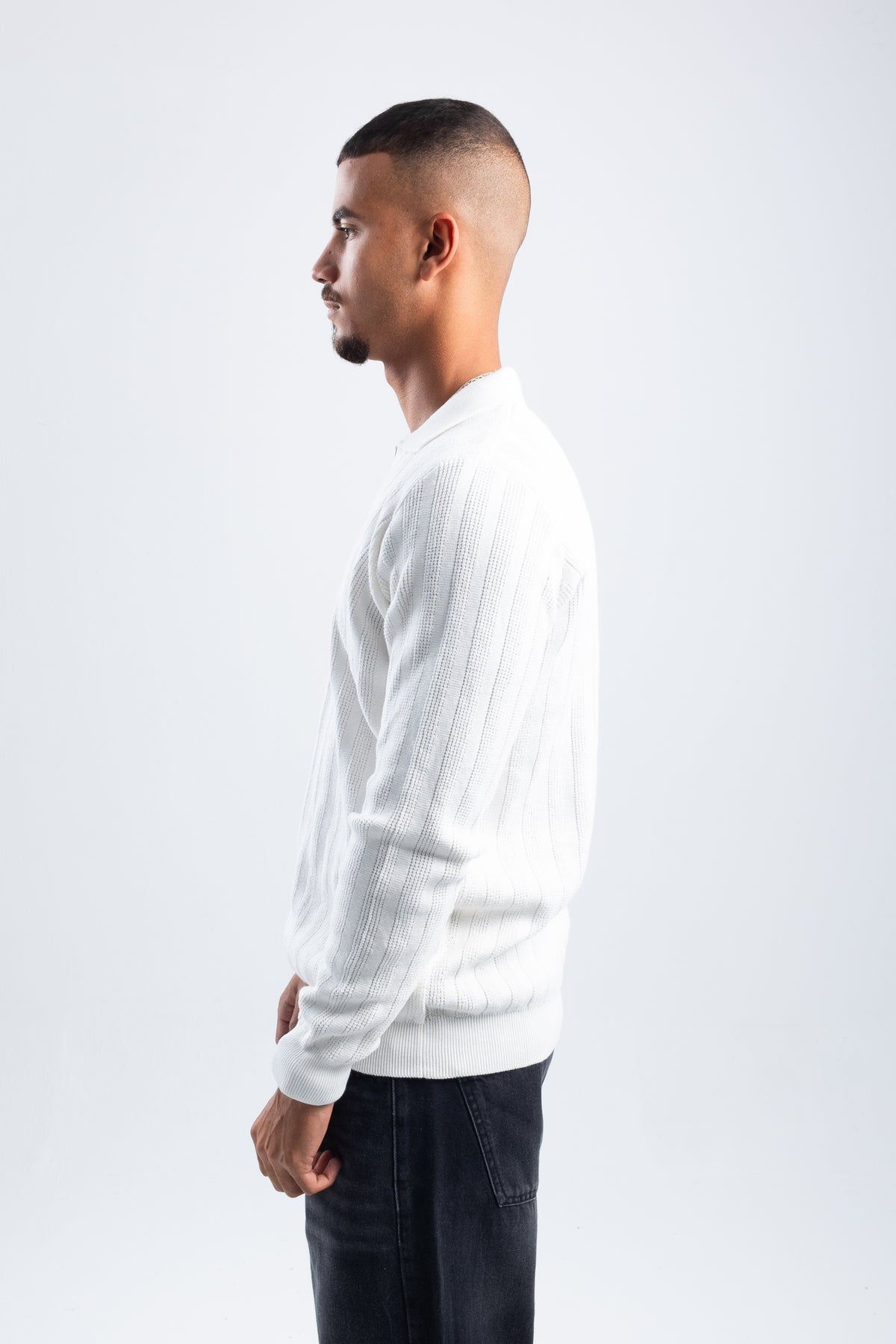 OFF-WHITE KNITTED LONG SLEEVE POLO