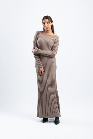 BEIGE RIBBED LONG DRESS