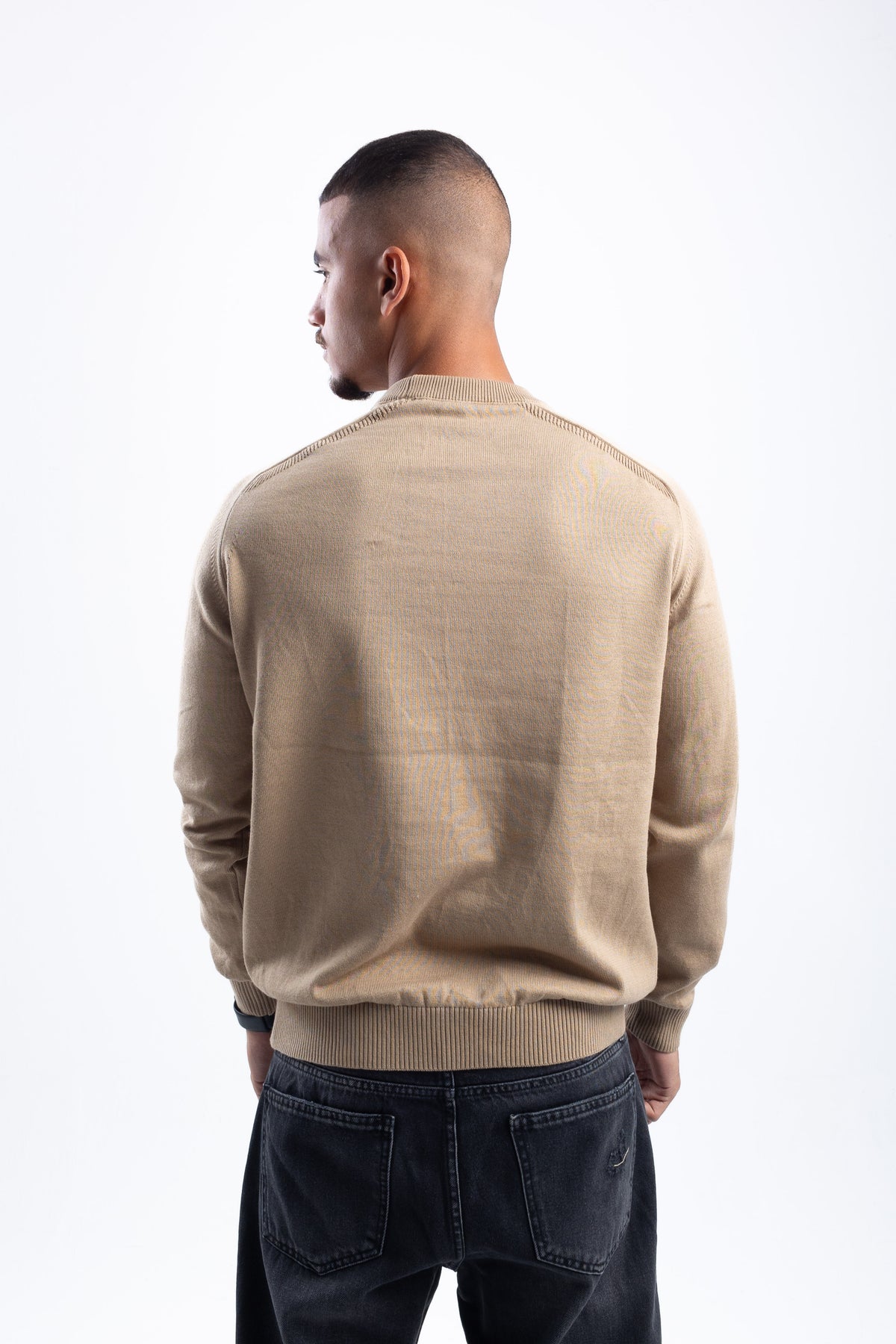 BEIGE STITCHED KNITTED CREWNECK