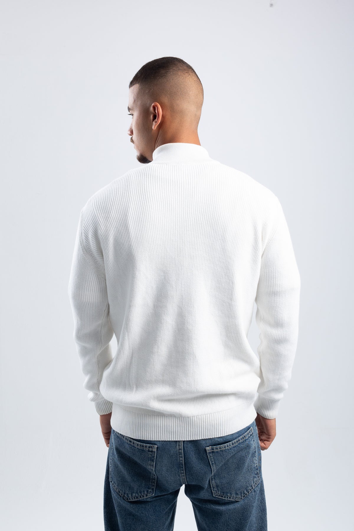 OFF-WHITE KNITTED QUARTER ZIP