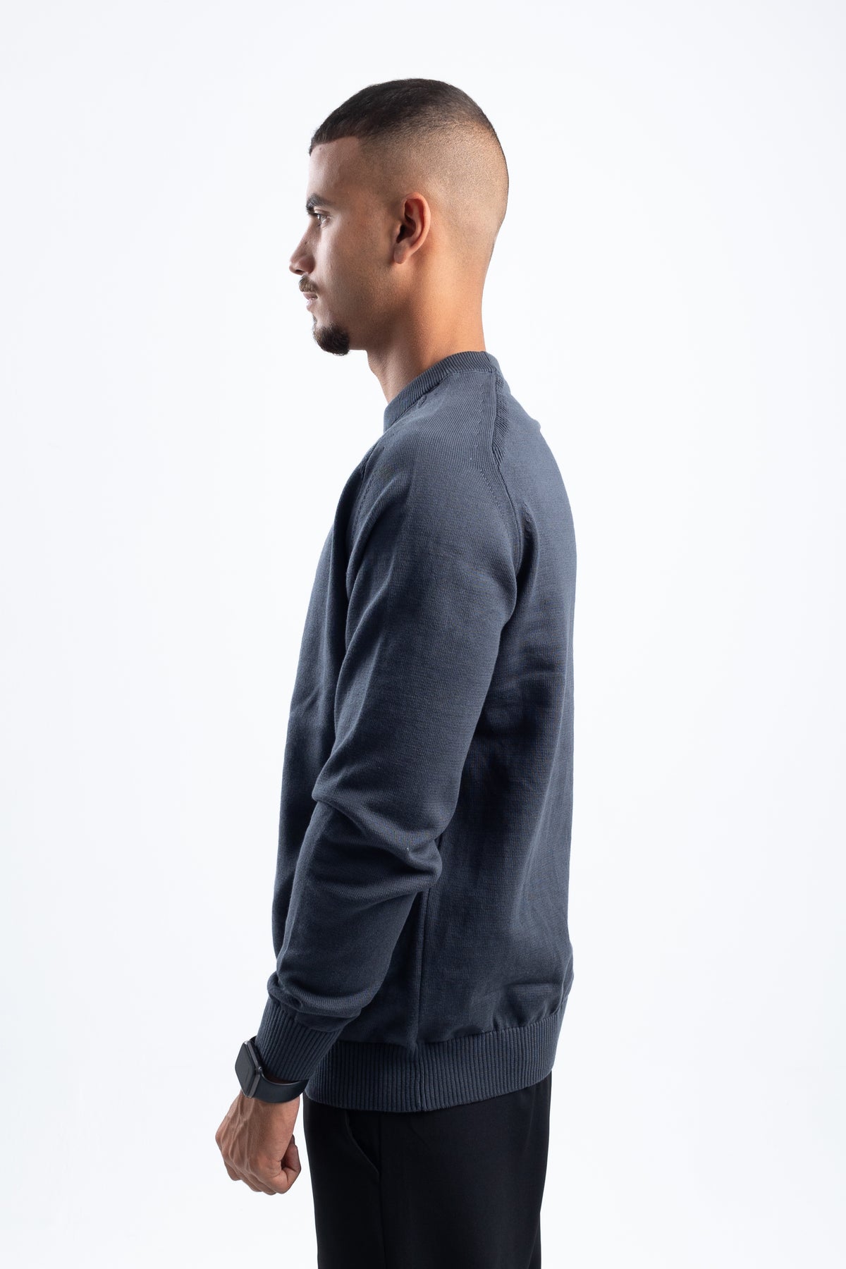 GREY STITCHED KNITTED CREWNECK