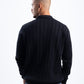 BLACK KNITTED LONG SLEEVE POLO