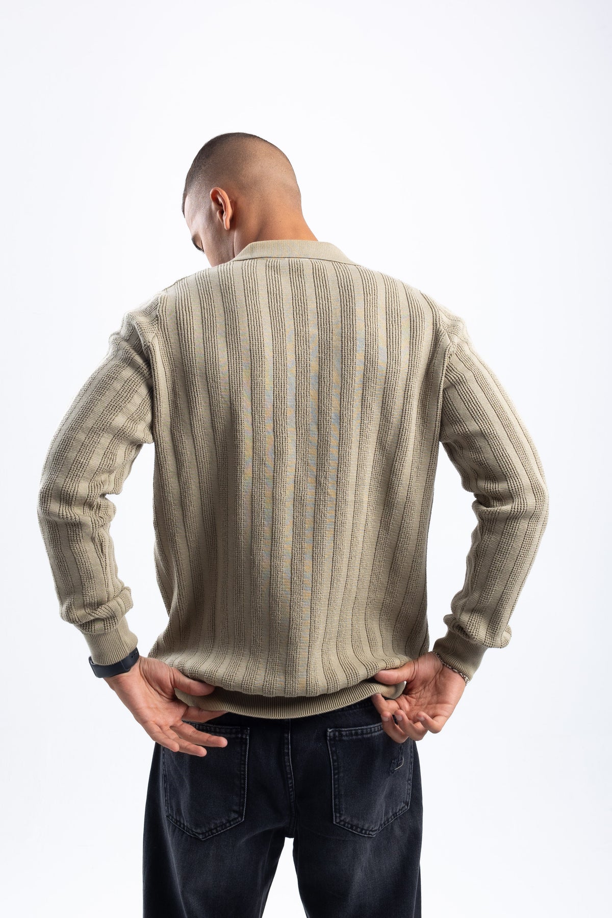 KHAKI KNITTED LONG SLEEVE POLO