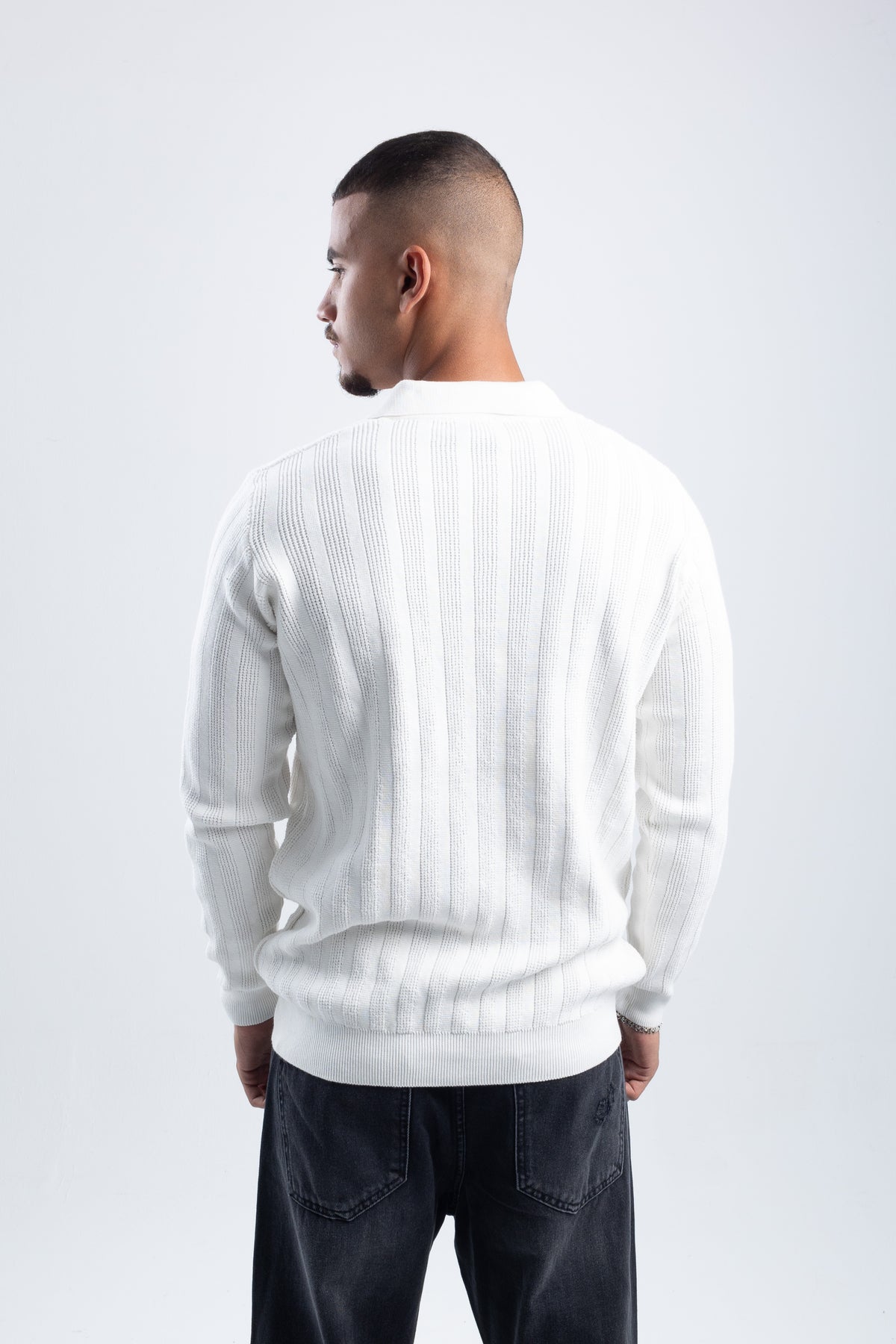OFF-WHITE KNITTED LONG SLEEVE POLO