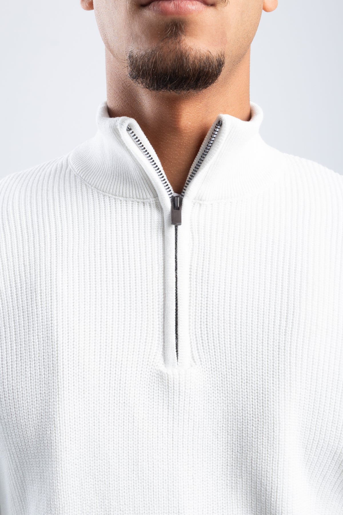 OFF-WHITE KNITTED QUARTER ZIP