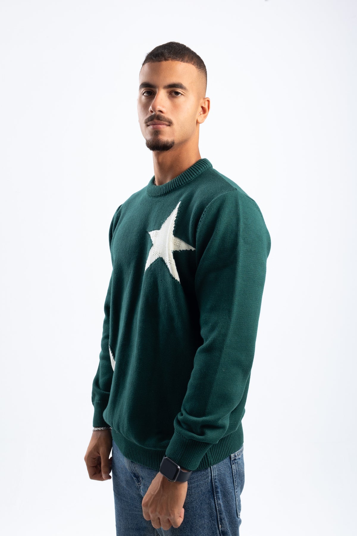 DARK GREEN STAR CREWNECK