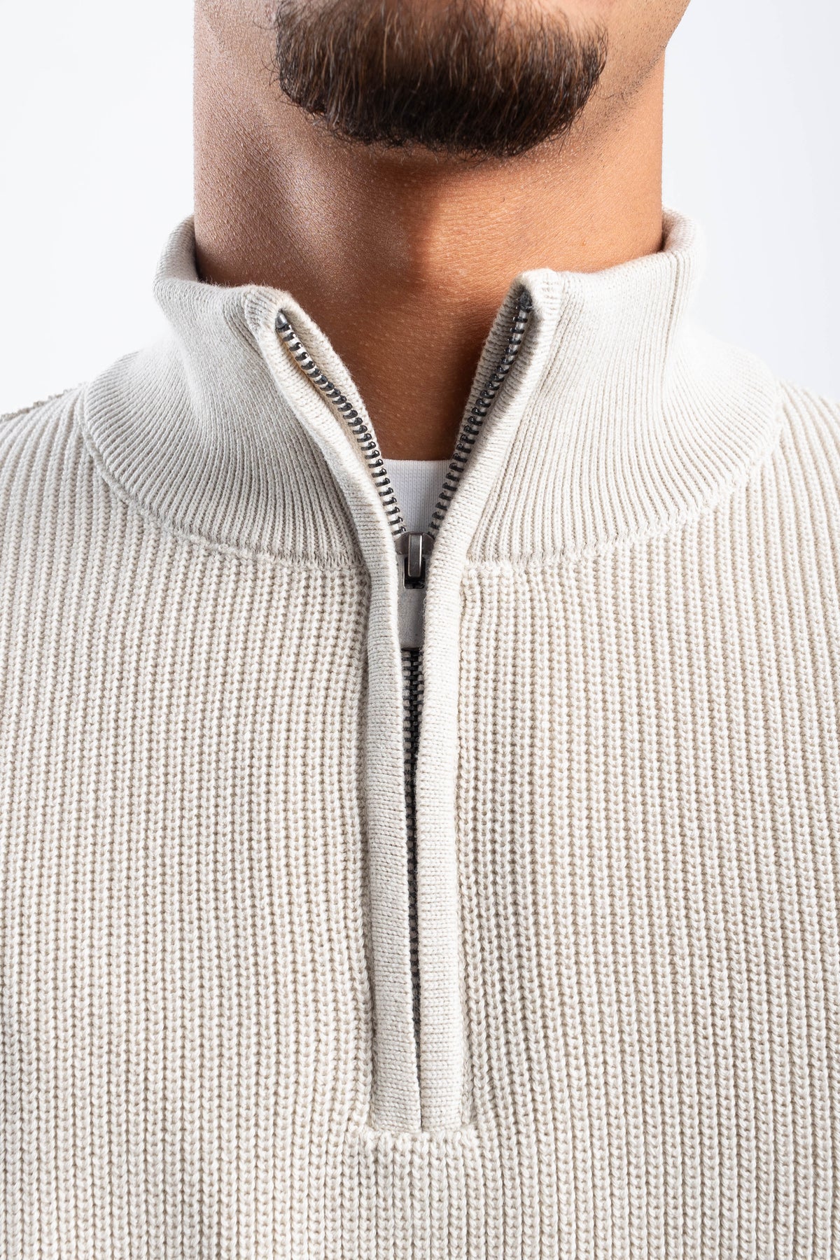 BEIGE KNITTED QUARTER ZIP