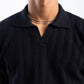 BLACK KNITTED LONG SLEEVE POLO
