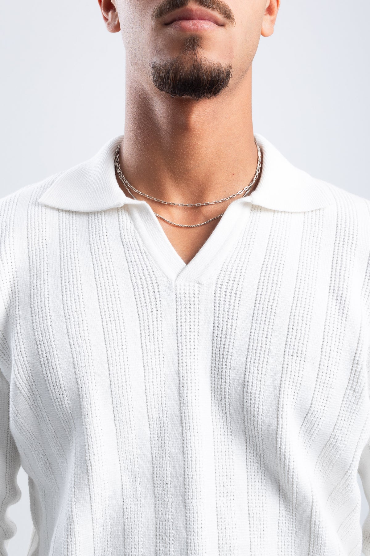 OFF-WHITE KNITTED LONG SLEEVE POLO