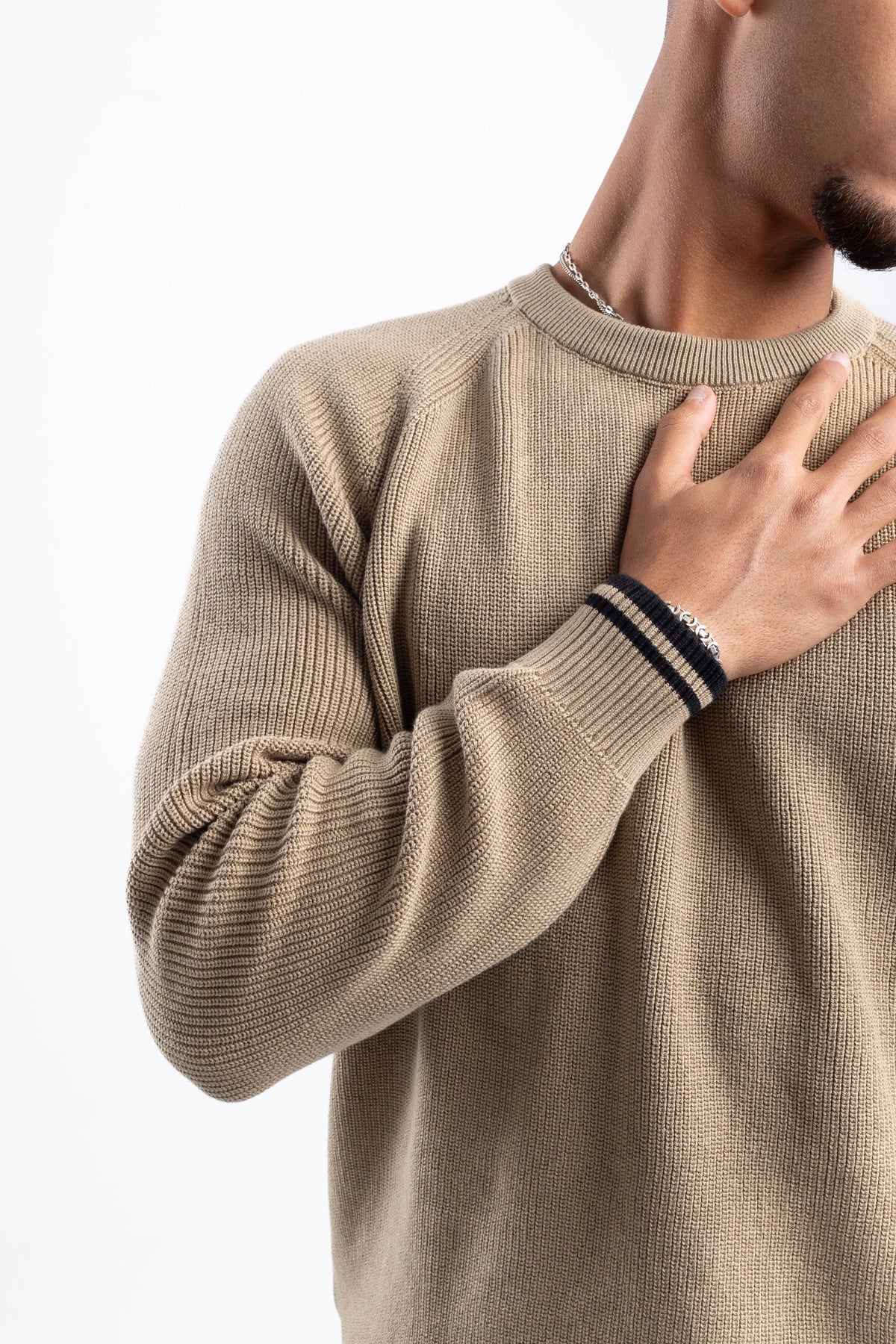 DOUBLE STRIPE DARK BEIGE PULLOVER