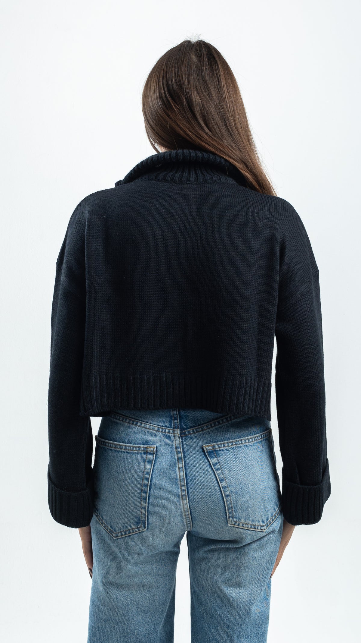 NAVY CROPPED KNITTED QUARTER ZIP